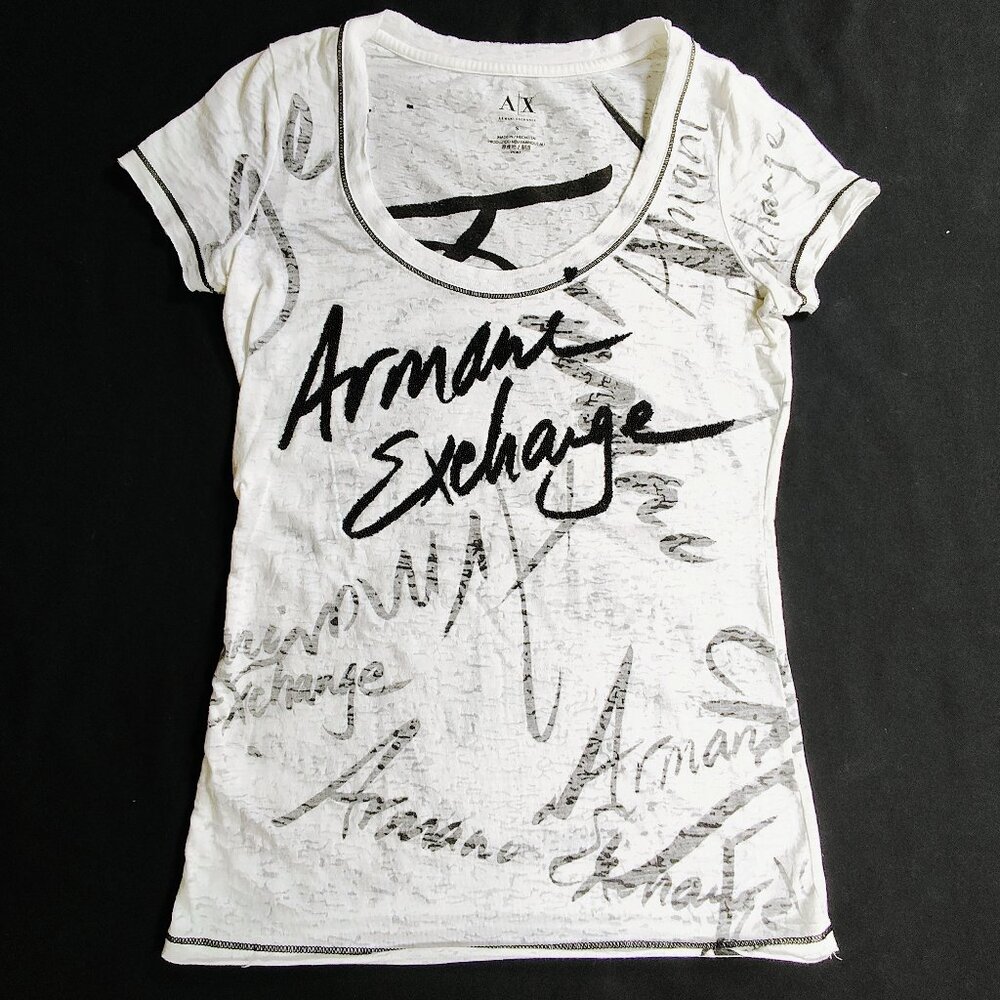 Armani Exchange Burnout Top Women's Small with Beaded Logo Y2K - Picture 1 of 8